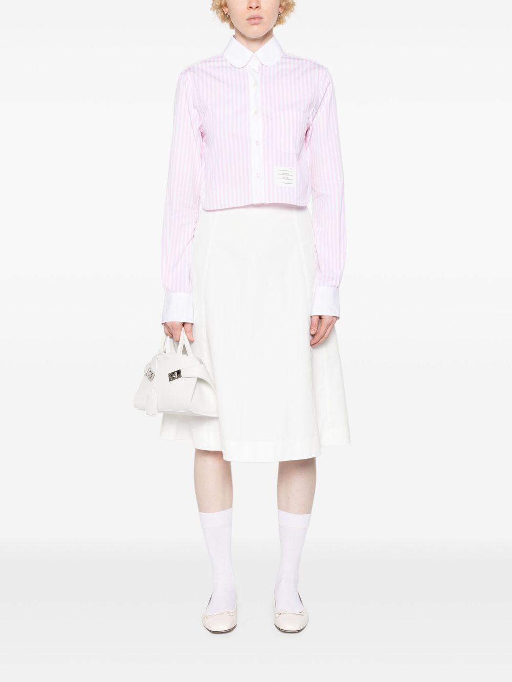 THOM BROWNE Cotton Cropped Shirt with Signature Logo Patch