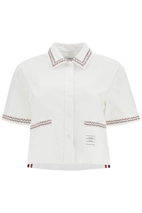 THOM BROWNE Cropped Ruffled Oxford Shirt for Women