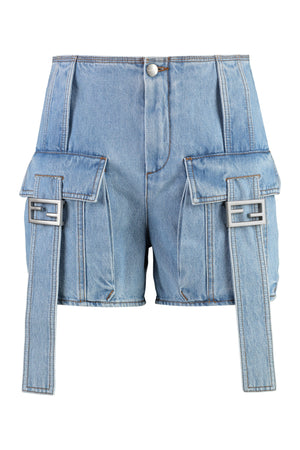 FENDI Women's Denim Shorts with Front Flap Pockets