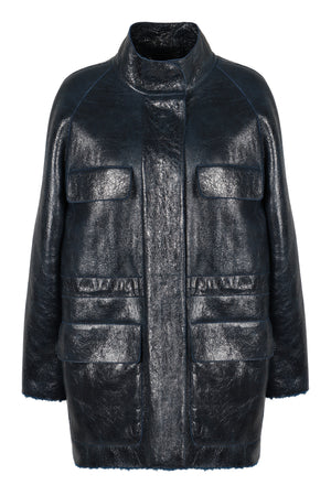 FENDI Luxury Lamb Leather Jacket with Raglan Sleeves