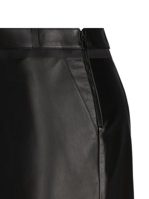 FENDI Cut-Out Detail Leather Skirt with Back Slit Hem - FW23 Collection