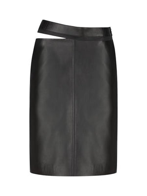 FENDI Cut-Out Detail Leather Skirt with Back Slit Hem - FW23 Collection