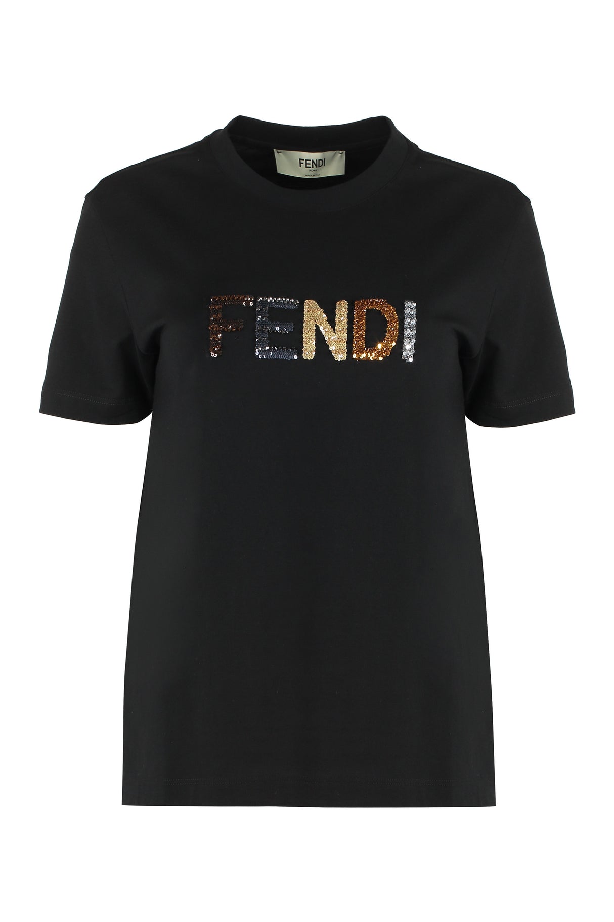 FENDI Logo Print T-Shirt with Sequin Embroidery