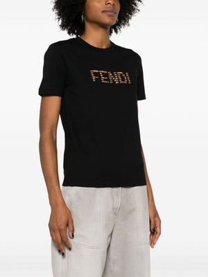 FENDI スパンコール装飾の黒いコットンTシャツ