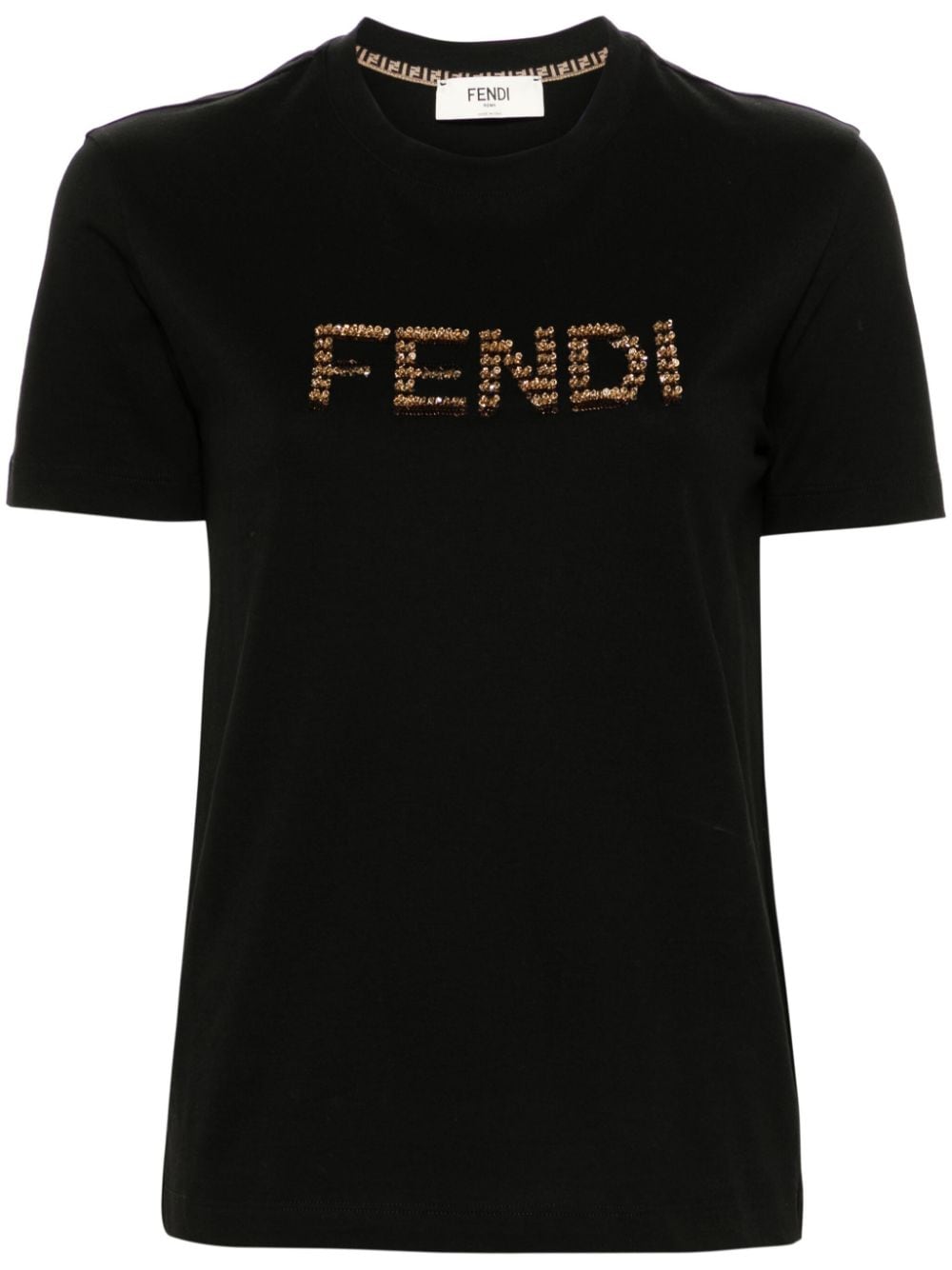 FENDI スパンコール装飾の黒いコットンTシャツ