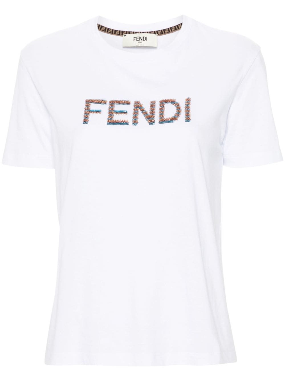 FENDI 刺繍ロゴ入りエレガントなコットンTシャツ