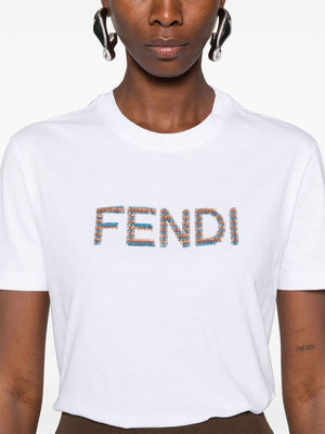 FENDI 刺繍ロゴ入りエレガントなコットンTシャツ