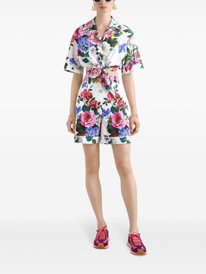 DOLCE & GABBANA Flower Print High-Waisted Cotton Bermudas