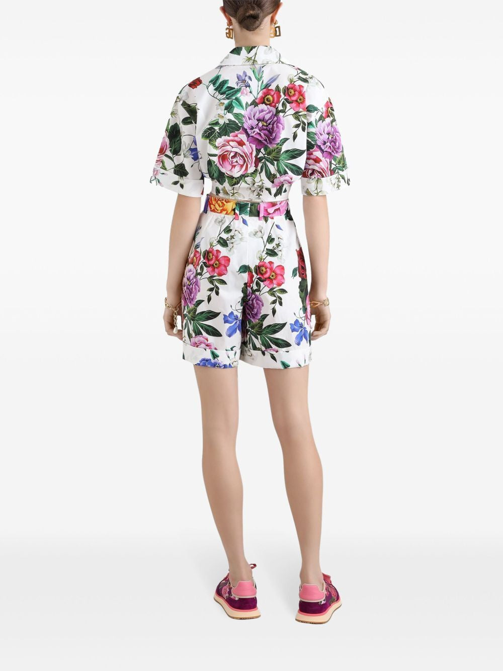 DOLCE & GABBANA Flower Print High-Waisted Cotton Bermudas