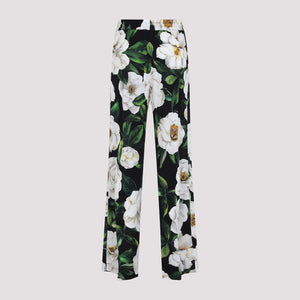 DOLCE & GABBANA Printed Silk Pants with Elastic Waistband