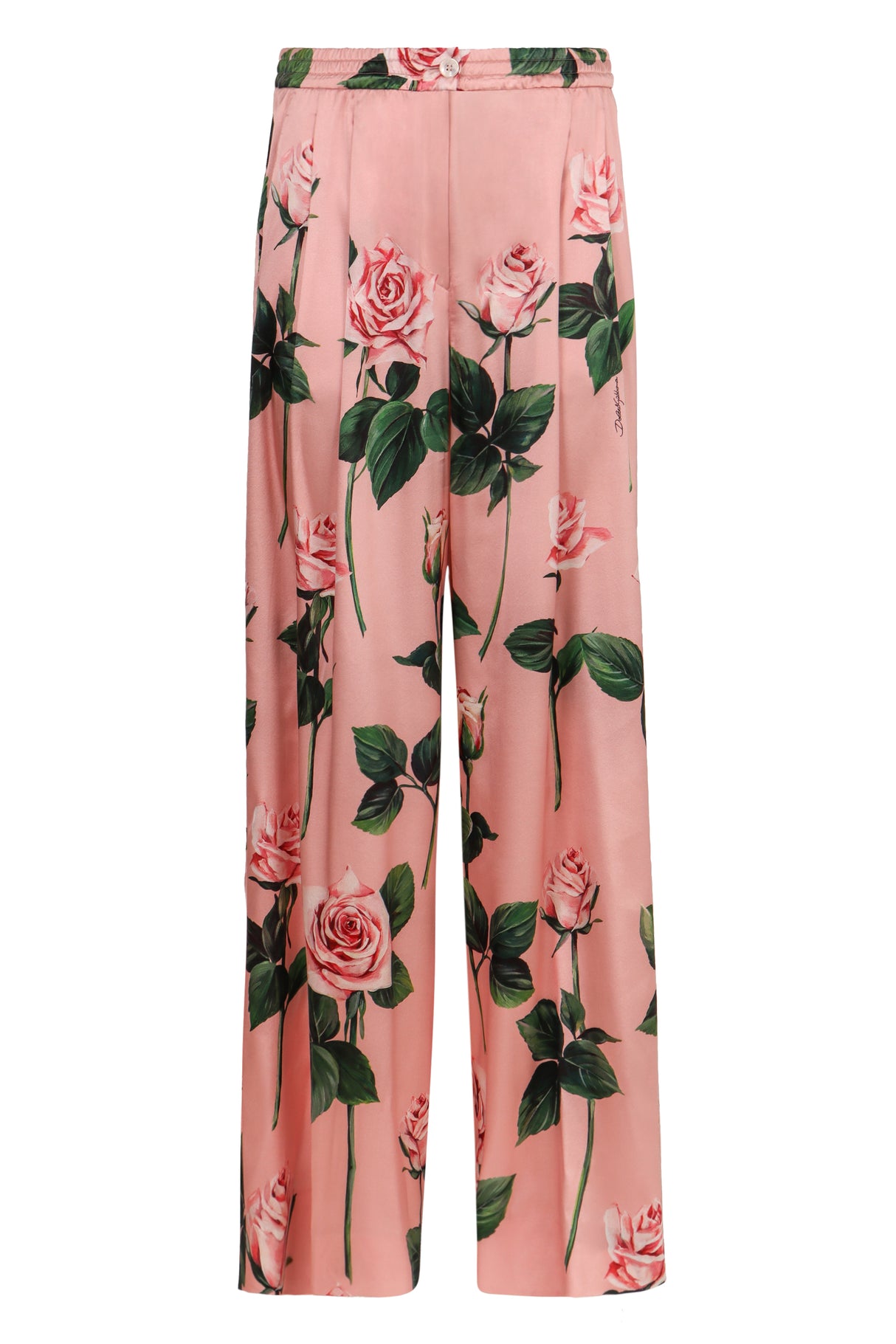 DOLCE & GABBANA Silk Floral Printed Pants with Elastic Waistband