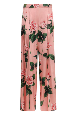 DOLCE & GABBANA Silk Floral Printed Pants with Elastic Waistband