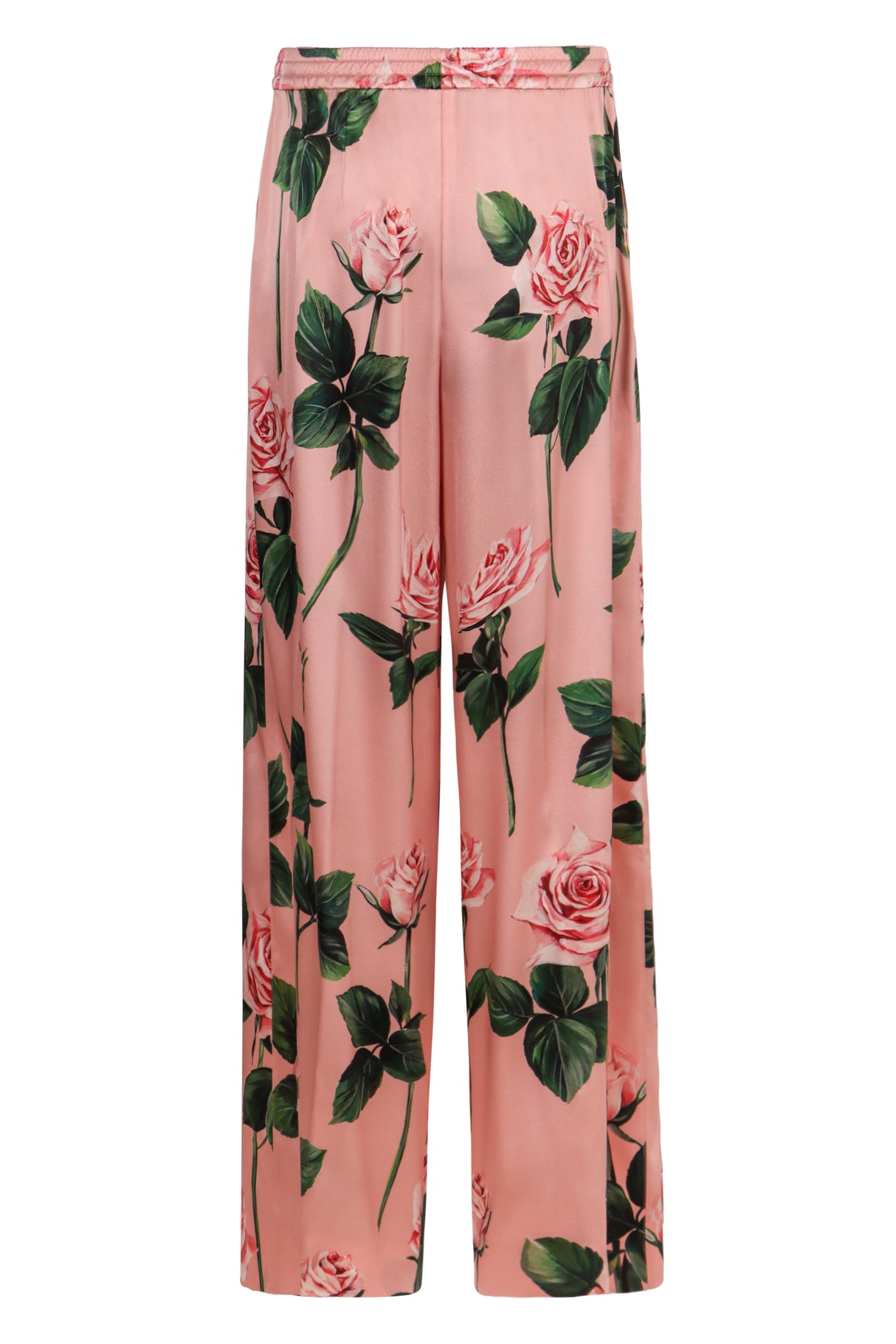 DOLCE & GABBANA Silk Floral Printed Pants with Elastic Waistband