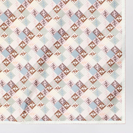 FENDI Stylish Silk Foulard with Geometric Pattern and Logo, Double-Sided Design