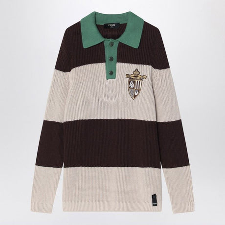 FENDI Knit Cotton Polo Shirt with Stripes for Men