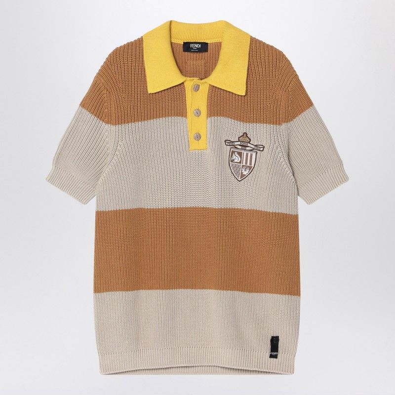 FENDI Knit Cotton Polo Shirt with Stripes