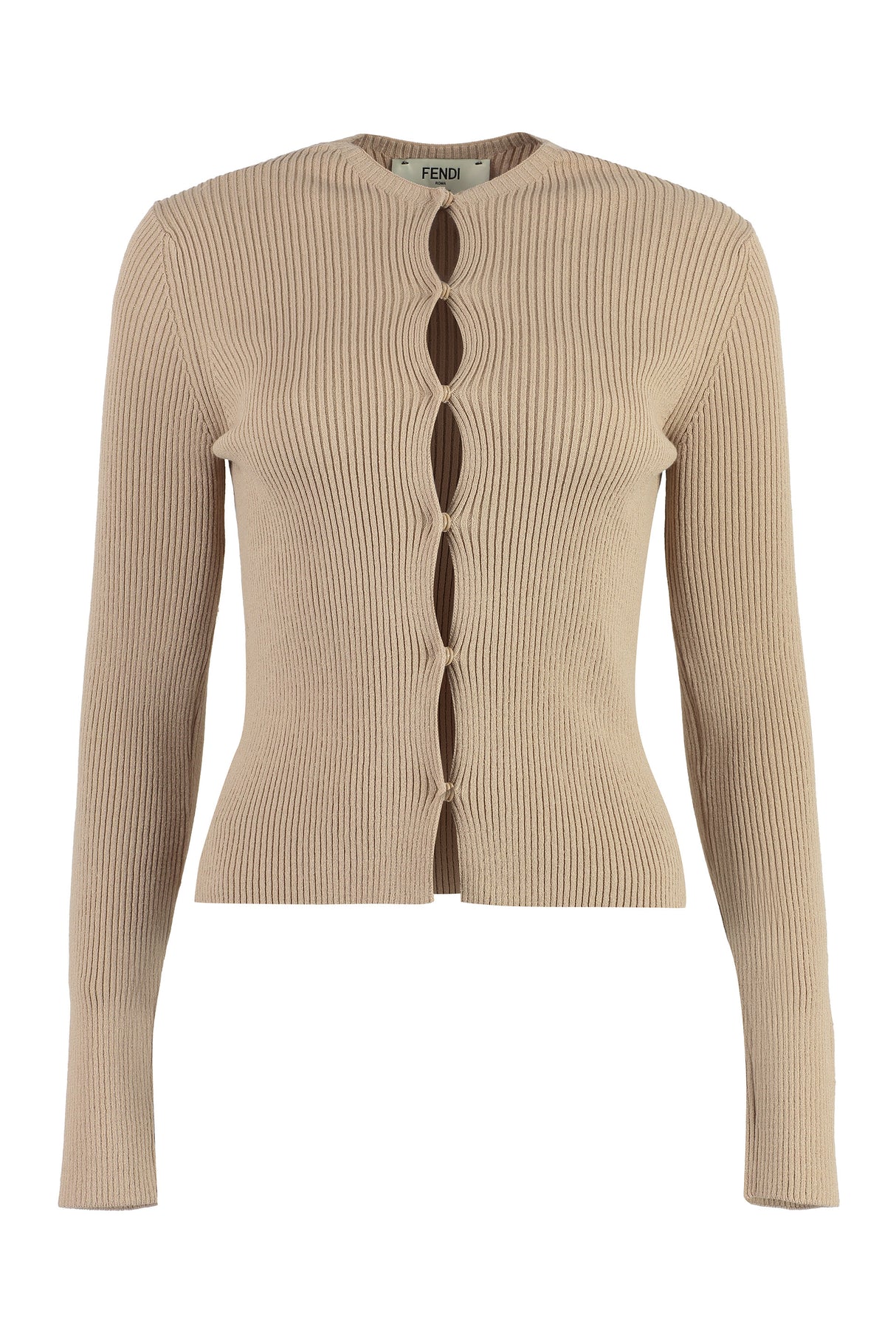 FENDI Ribbed Cotton Cardigan with Cut-Out Details