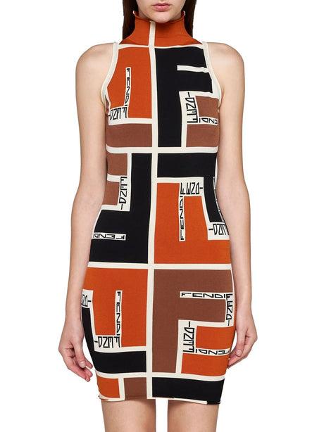 FENDI High Neck Sleeveless Mini Dress