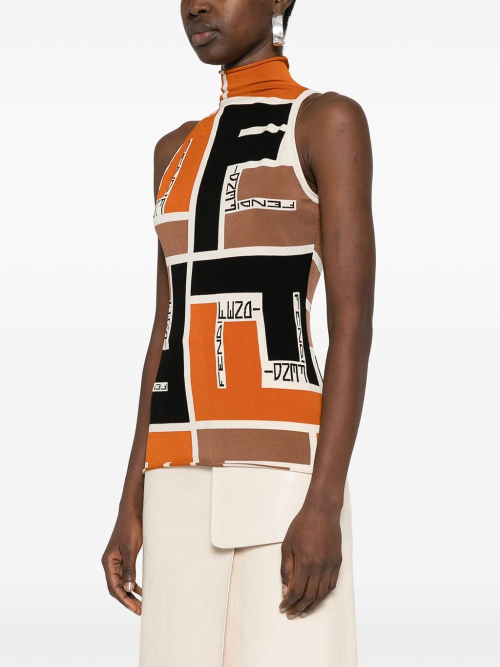 FENDI Sleeveless Printed High Neck Top