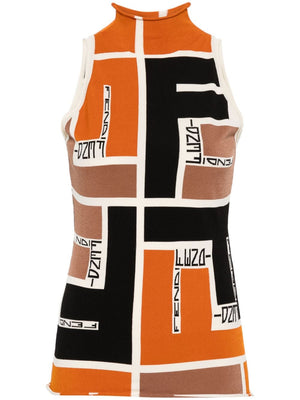 FENDI Sleeveless Printed High Neck Top