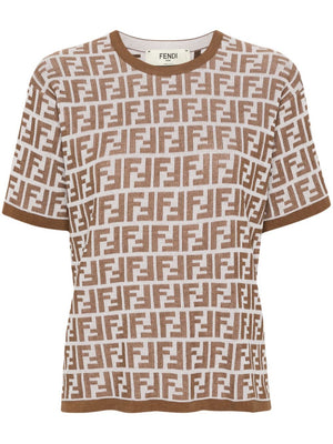 FENDI シックなツートンコットンブレンドTシャツ