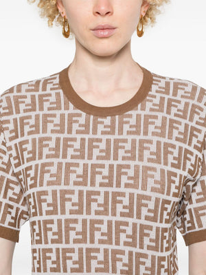 FENDI シックなツートンコットンブレンドTシャツ