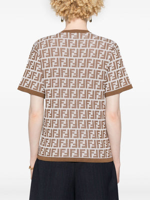 FENDI シックなツートンコットンブレンドTシャツ