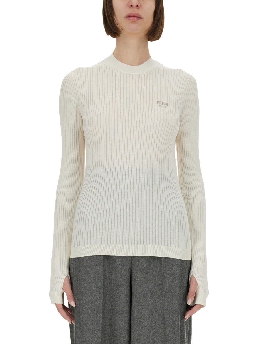 FENDI Wool Sweater with Ribbed Detailing for Women