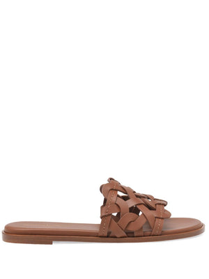 GIANVITO ROSSI Leather Flat Sandals with Crossover Straps