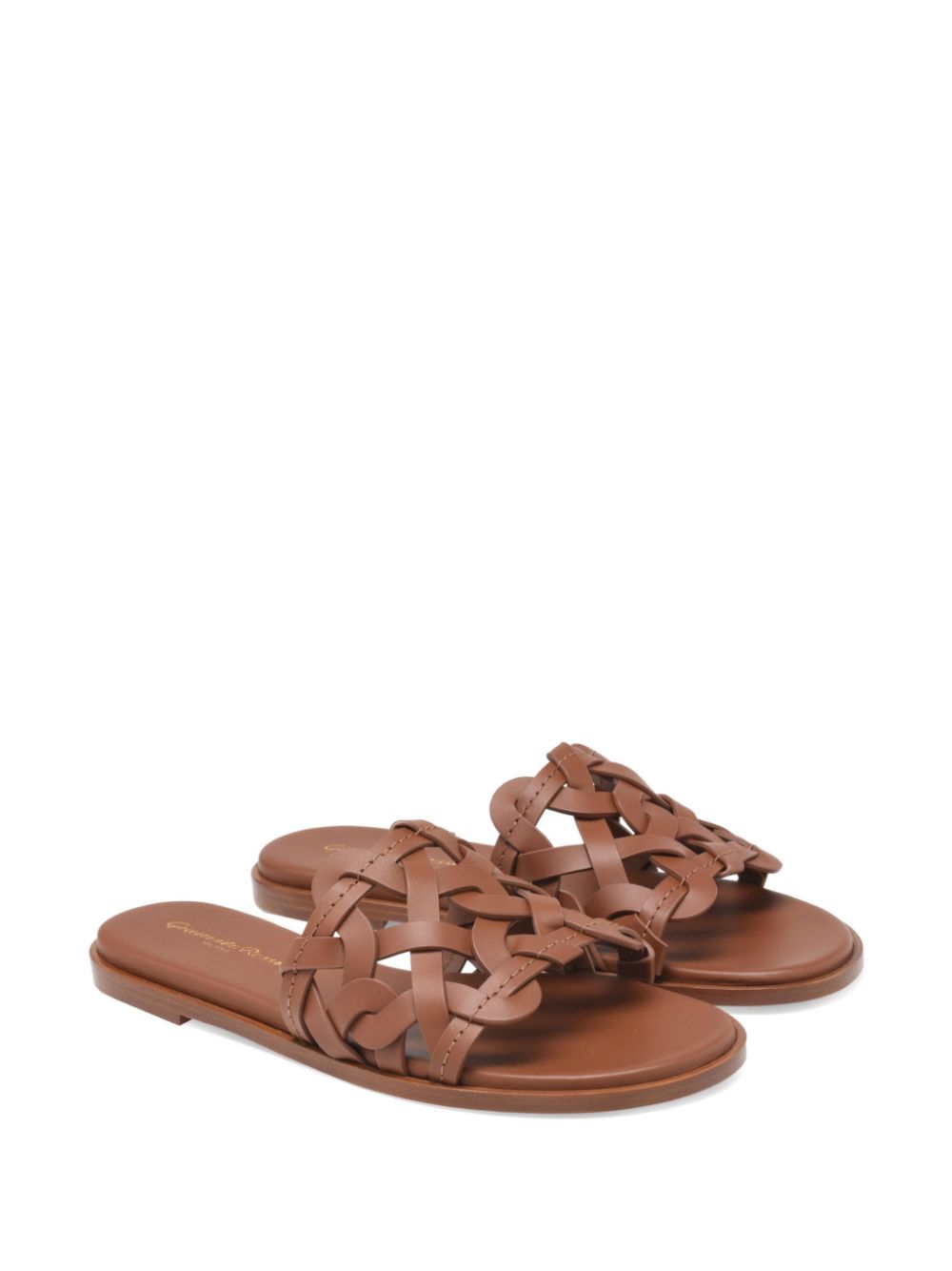 GIANVITO ROSSI Leather Flat Sandals with Crossover Straps