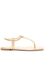 GIANVITO ROSSI Leather Thong Sandals with Elastic Ankle Strap