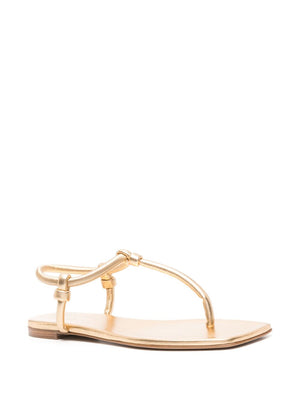 GIANVITO ROSSI Leather Thong Sandals with Elastic Ankle Strap