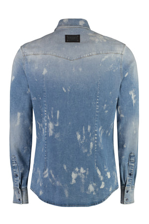 DOLCE & GABBANA Men's Classic Denim Shirt with Paint Splatter Effect