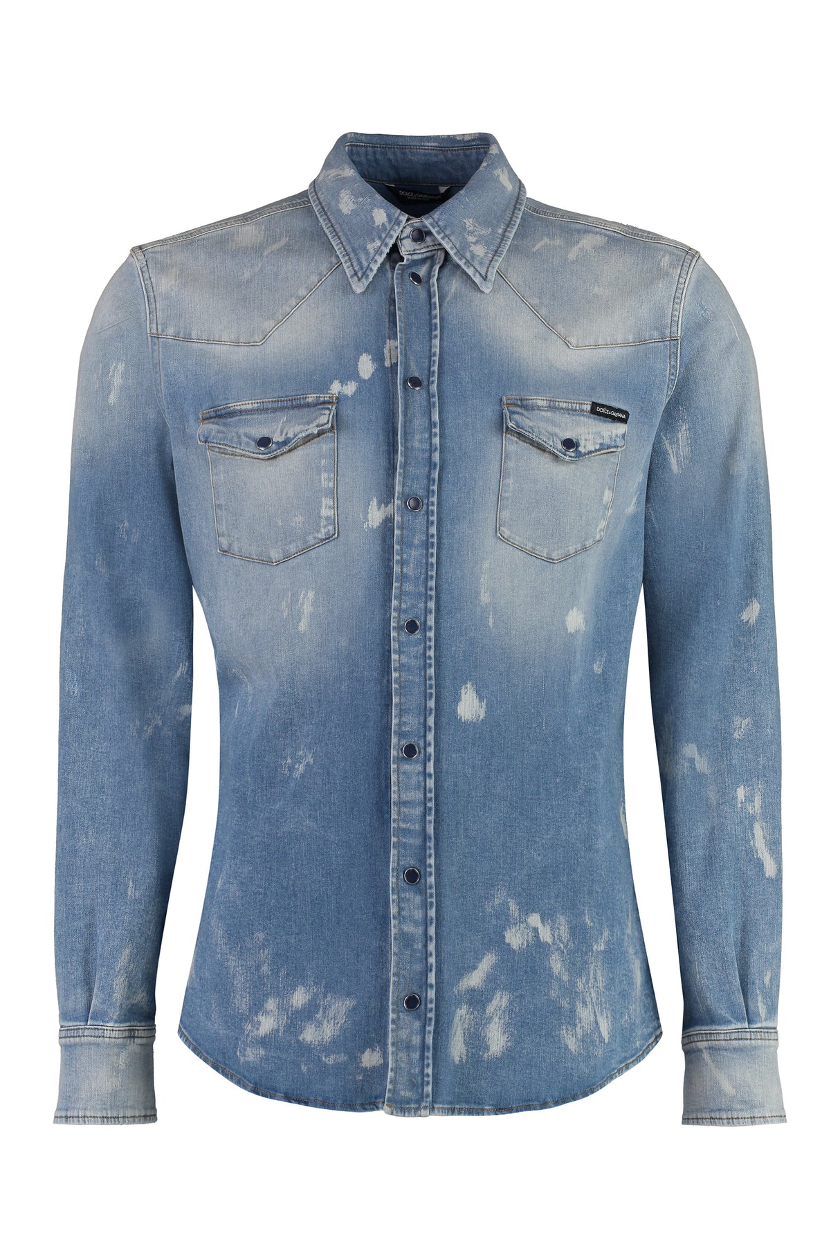 DOLCE & GABBANA Men's Classic Denim Shirt with Paint Splatter Effect