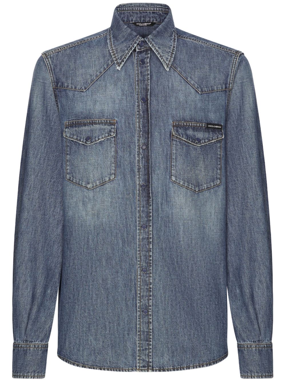 DOLCE & GABBANA Men's Classic Blue Denim Shirt with Buttoned Cuffs