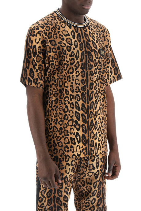 DOLCE & GABBANA Leopard Print Cotton Crew-Neck T-Shirt