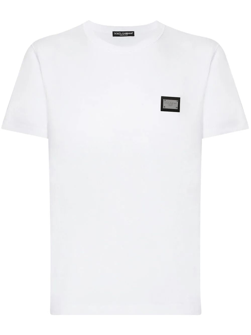 DOLCE & GABBANA White Crewneck T-Shirt with Logo Plaque