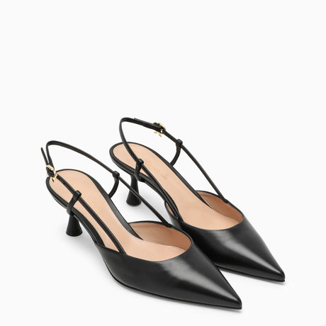 GIANVITO ROSSI クラシックな黒のレザーサンダル（低ヒール、ポイントデザイン）