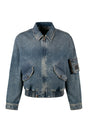 DOLCE & GABBANA Men's Denim Jacket with Logo Patch and Zipped Pocket