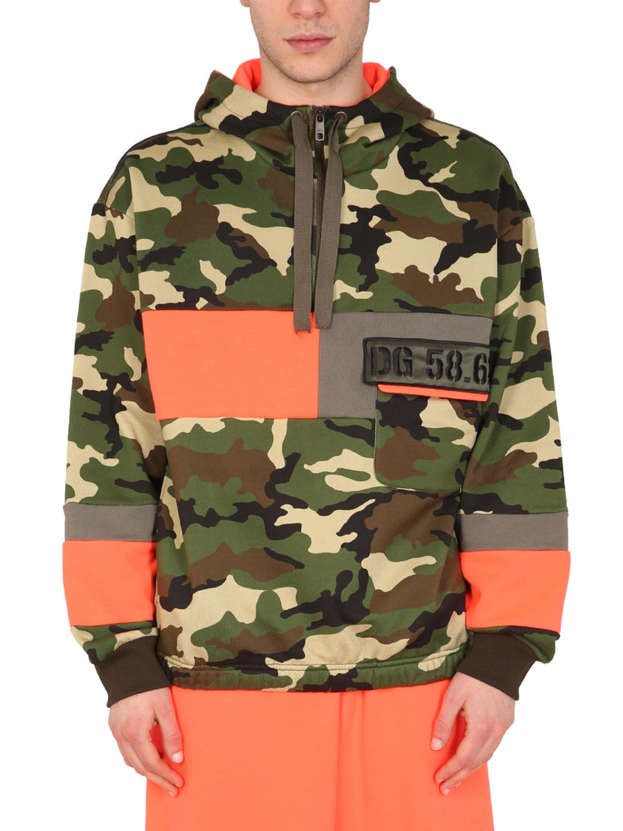 DOLCE & GABBANA Half-Zip Camouflage Print Sweatshirt