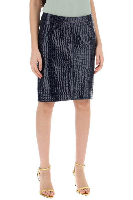 TOM FORD Knee-Length Crocodile-Effect Goat Leather Skirt