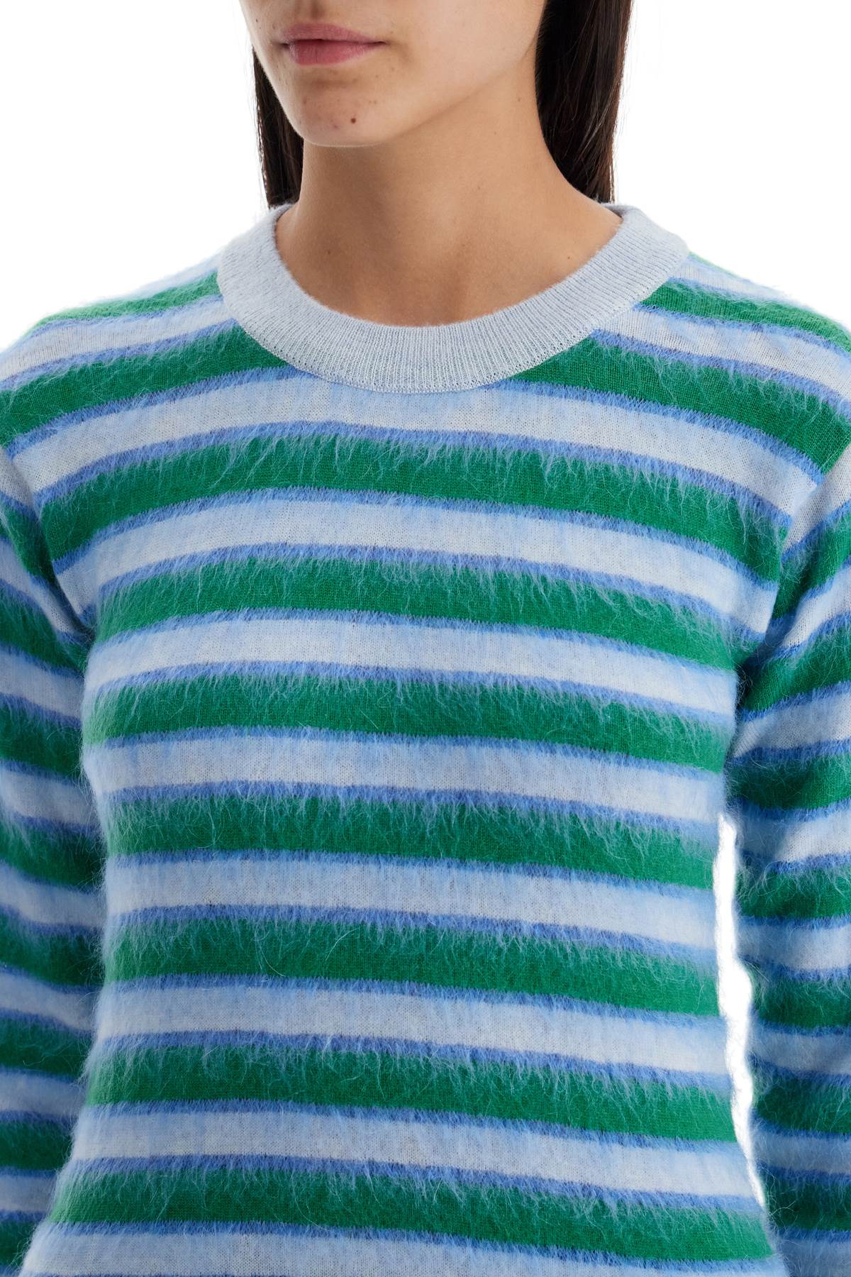 MARNI Striped Wool Crewneck Sweater with Mohair Accents