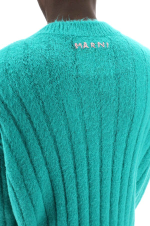 MARNI Men's Green Brushed Mohair Pullover from SS24 Collection