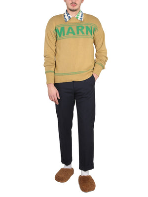 MARNI Men's Crossneck Ribbed Collar Knit Sweatshirt