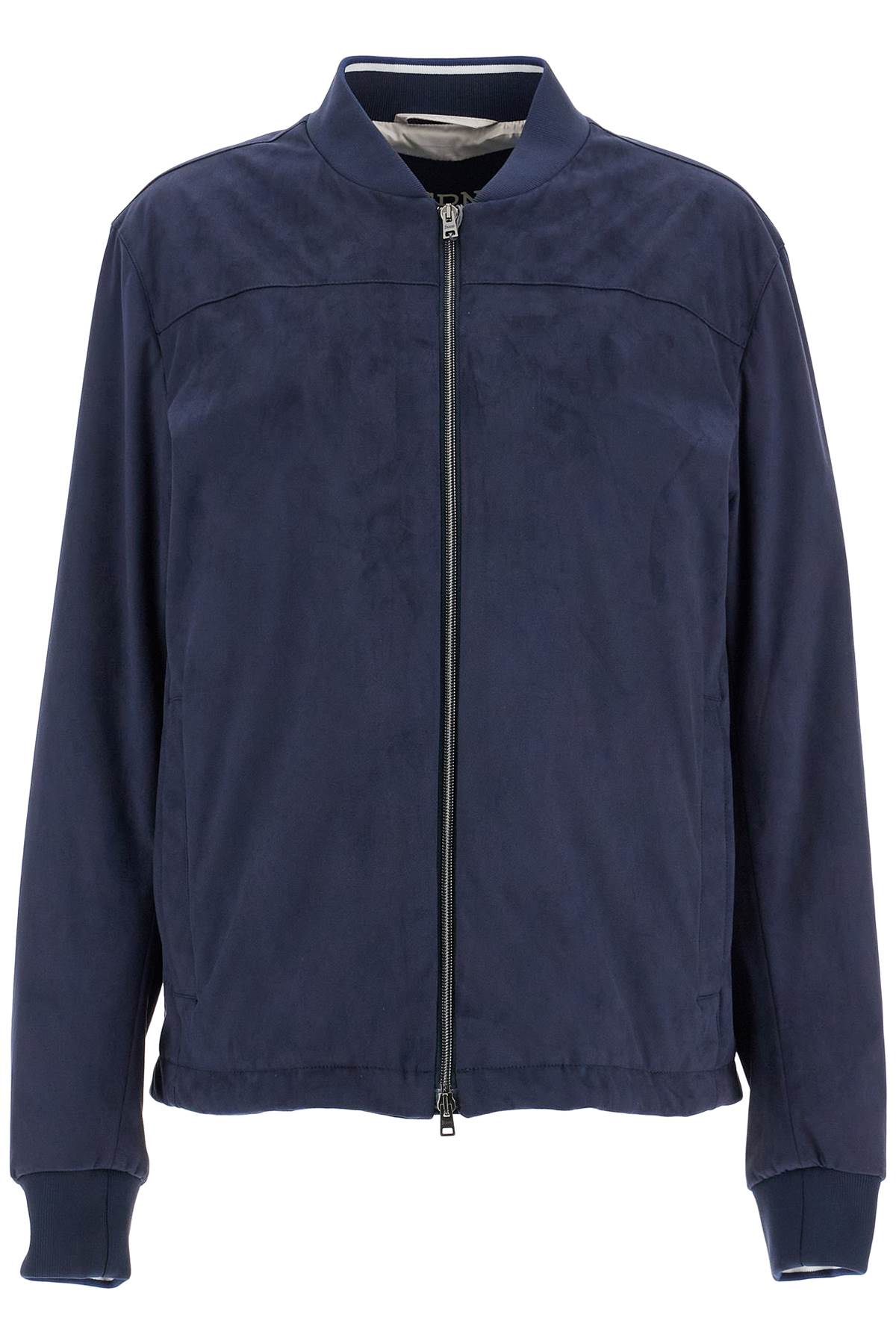 HERNO Suede Bomber Jacket with Mandarin Collar