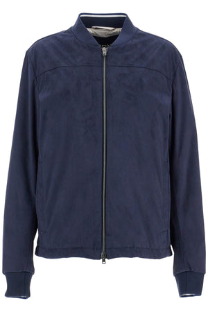 HERNO Suede Bomber Jacket with Mandarin Collar