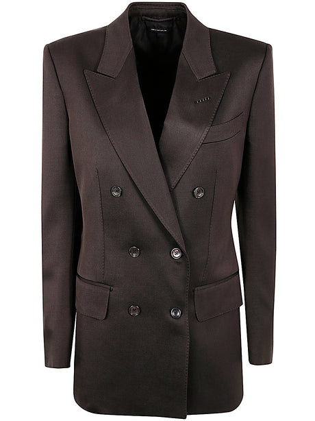 TOM FORD Double Breasted Silk and Wool Twill Jacket for Women