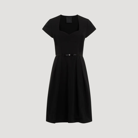 GIVENCHY Elegant Midi-Length Dress with Sweetheart Neckline and Logo Belt