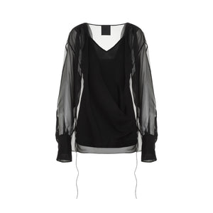 GIVENCHY Elegant Silk Shirt with Draped Details and Balloon Long Sleeves