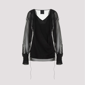 GIVENCHY Elegant Silk Shirt with Draped Details and Balloon Long Sleeves